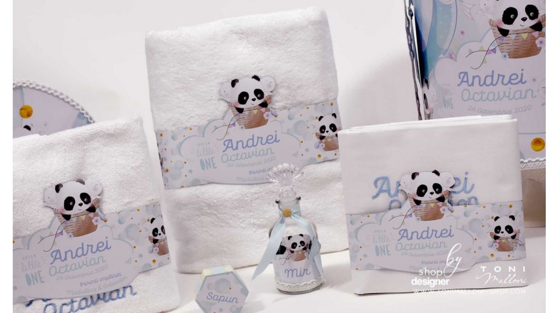 Trusou de botez cu ursuletul Panda ursul polar si baloane de aer cald Panda 13